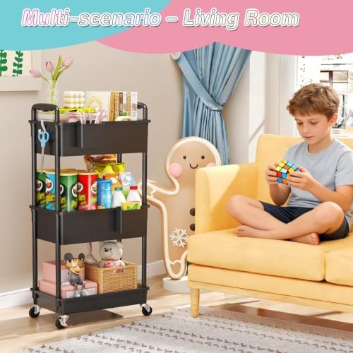 SUNALLY Baby Diaper Caddy Cart,3 Tier Rolling Diaper Cart for Nursery - Image 6
