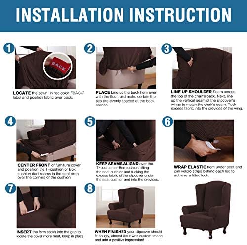 H.VERSAILTEX Wing Chair Slipcover Chair Covers for Wingback Chairs Wingback Chair Covers Slipcovers 1 Piece Stretch Sofa Cover Furniture Protector Soft Spandex Jacquard Checked Pattern, Chocolate - Image 6