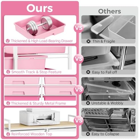 TOOLF 12 Drawers Rolling Storage Cart with Wooden Top for Classroom,Pink - Image 7