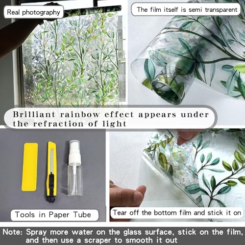 Rainbow Window Privacy Film,Stained Glass Cling, Green, 35.4" x 118.1" - Image 5