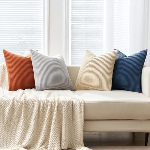 MIULEE Soft Corduroy Decorative Throw Pillow Covers Blue-Yellow 20x20 - Image 5