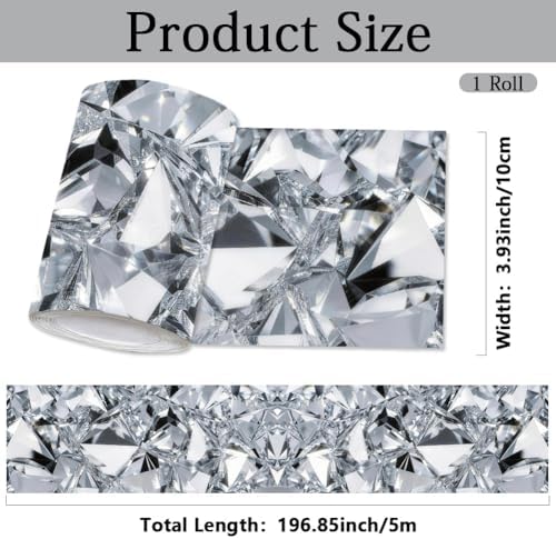 Diamond Wallpaper Border Peel and Stick 196.9 x 3.9 Inch Wall Border Trim Crystals PVC Decorative Molding Stickers Mirror Frame Trims for Bathroom Kitchen Backsplash Hotel Home Decorations - Image 2