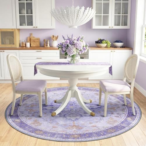 RELEANY Washable Area Rug, Round 6ft, Purple - Image 2