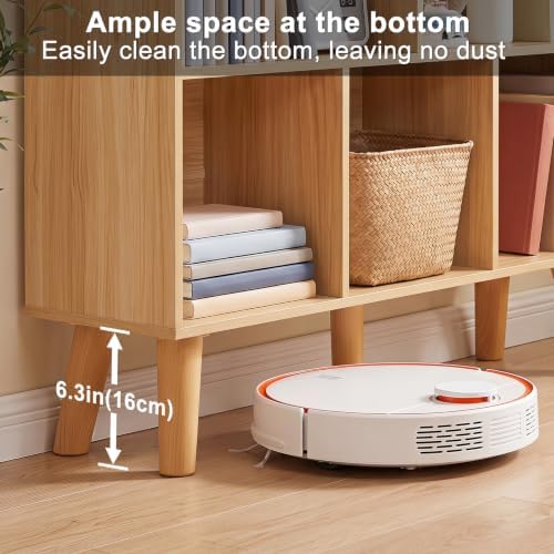YAHARBO 8 Cube Natural Bookshelf,4 Tier Book Shelf with Legs,Modern Minimalist Bookcase,Open Book Shelves Storage Organizer,Frees Standing Wooden Display Bookcases for Small Space,Bedroom,Living Room - Image 6