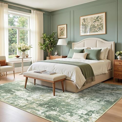 RELEANY Washable 8'x10' Abstract Area Rug for Living Room Light Green - Image 3