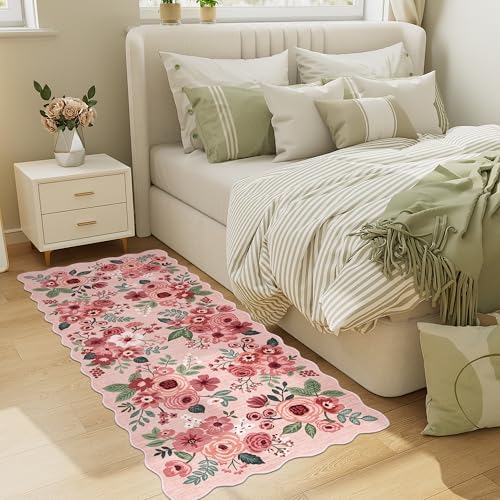 DUKINO 2x5 Washable Runner Rug, Floral Non Slip Rug for Kitchen, Pink - Image 6