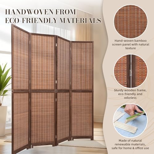 Bamboo Room Divider 67"4 Panel,Wooden Frame Freestanding Wall Divider,Brown - Image 5