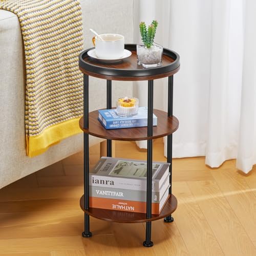 Side Table, Small Round Side Table for Small Spaces, 3-Tier Round Accent Table Slim Side Table, Modern Sofa End Table Corner Table for Living Room Bedroom Nightstand (Classic, Cherry) - Image 5
