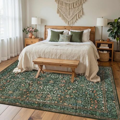 Rugxara Green Floral Area Rugs 5x7 Washable Rug for Living Room Bedroom - Image 4