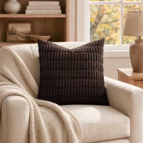 MIULEE Euro Sham Corduroy Decorative Throw Pillow Covers 24x24 Dark Brown - Image 4
