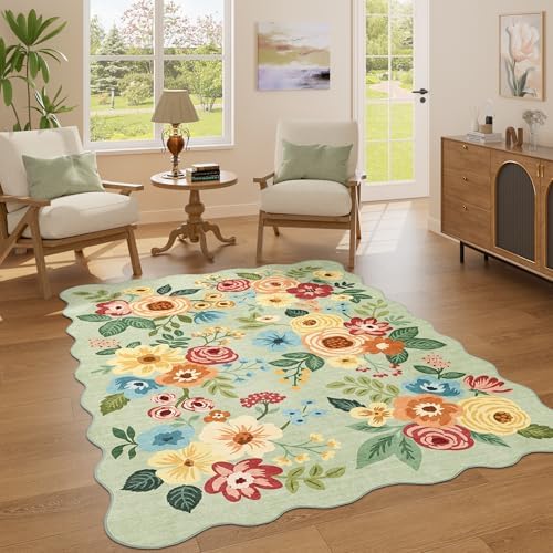 DUKINO 4x6 Area Rug, Non Slip Floral Washable Rug for Living Room, Green - Image 3