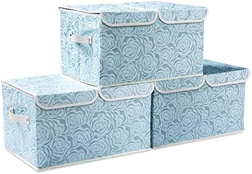 PRANDOM Large Stackable Storage Bins with Lids Fabric Decorative Storage Box Cubes Organizer Containers Baskets with Cover Handles Divider for Bedroom Closet Living Room 17.3x11.8x9.8 Inch 3 Pack by Prandom