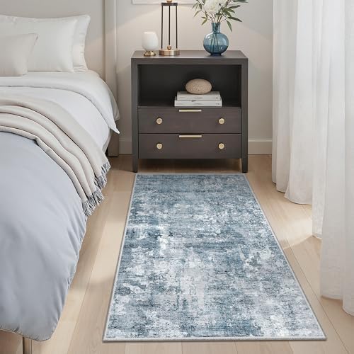 Soalmost 2x4 Abstract Washable Rugs for Entry, Kitchen Area Rug Blue/Grey - Image 4
