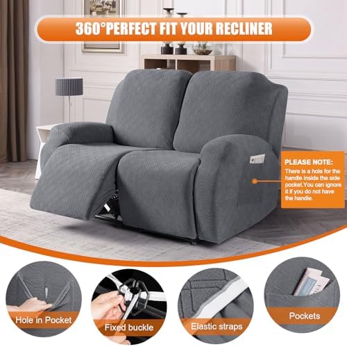 VANSOFY Stretch Recliner Loveseat Cover, Slipcover, Dark Gray, 2 Seater - Image 6