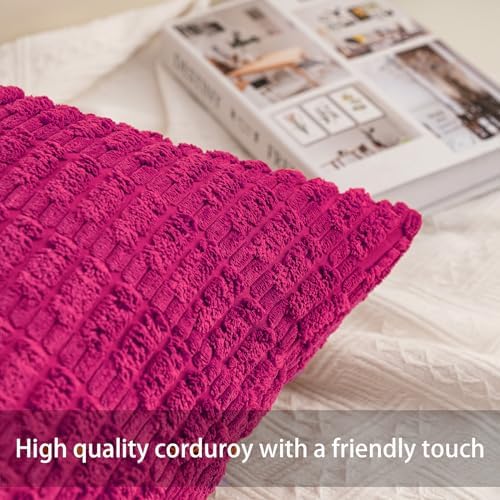 Pack of 2 Corduroy Decorative Throw Pillow Covers 24x24 Inch, Rose Red - Image 2