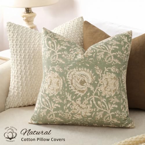 Vintage Floral Print Throw Pillow Covers 20x20 Set of 2 Neutral Modern Farmhouse Pillow Cases Accent Decorative Cushion Covers Boho Home Decor for Couch Sofa Chair Bed Living Room, Sage - Image 2