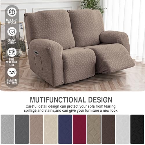 Genina Waterproof Recliner Loveseat Cover,2 Seat Couch Cover,Taupe - Image 5