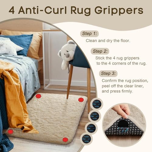 Ophanie Small Rug Washable Non Slip Throw Bedside Area Rugs, Fluffy Soft Beige Mini Bedroom Carpet, Affordable Door Entryway Indoor Inside Front Entrance Dog 2x3 Mat, Home Decor Aesthetic, Nursery - Image 2