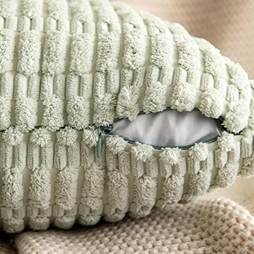 MIULEE Corduroy Decorative Throw Pillow Covers 20x20 Light Green Pack of 2 - Image 2