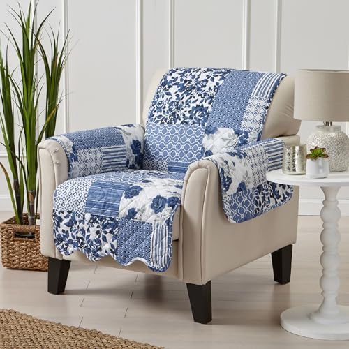 Great Bay Home Reversible Patchwork Chair Cover - Washable Slipcover Furniture Protector with Elastic Straps - Perfect for Kids & Pets - Box-Stitched Detail (Navy) - Image 2