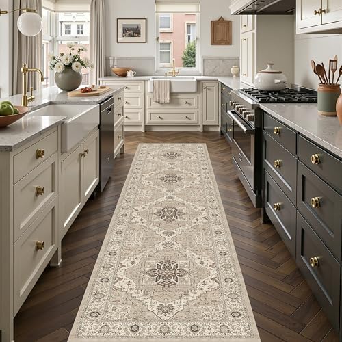 Washable 2x8 Entryway Runner Rugs, Vintage Non-Slip Low Pile Rugs Beige by Winslssol