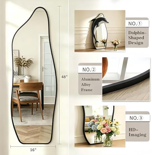 48"x16" Full Length Door Mirror, Dolphin Hanging Mirror, Black - Image 5