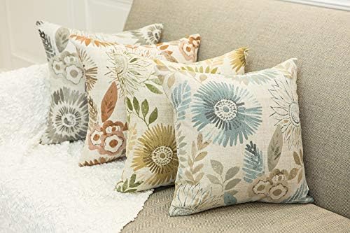 Mika Home Pack of 2 Decorative Throw Pillows Cases Cushion Cover for Sofa Couch Bed,Sunflower Pattern,20x20 Inches,Grey Cream - Image 5