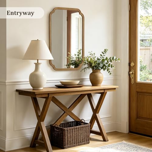 WallBeyond 24" x 36" Rounded Corner Arch Wall Mirror with Wood Frame for Entryway, Living Room or Bedroom Home Decor - Light Woodgrain 24" x 36" Natural Color - Image 4