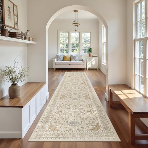 Madane Hallway Runner Rug 2'6''x12' Kitchen Runners Vintage, Beige/Blue by Madane