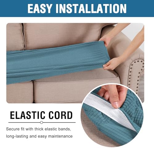 H.VERSAILTEX Super Stretch Individual Seat Cushion Covers Sofa Covers Couch Cushion Covers Slipcover Sets Thick Jacquard Textured Twill Fabric (1 Piece Loveseat Cushion Cover, Storm Blue) - Image 5