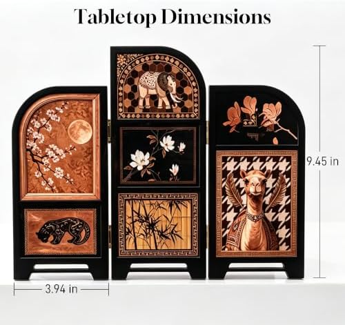 3-Panel Arched Tabletop Folding Screen, Vintage Eclectic Animal - Image 3