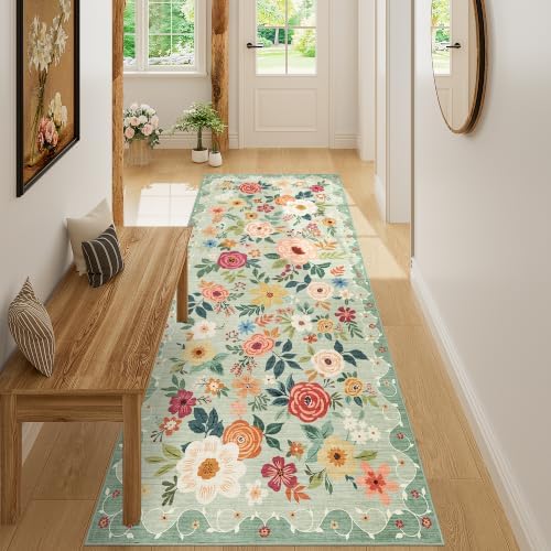 DUKINO 3x7 Kitchen Runner Rug, Washable Rug for Hallway Non Slip, Green by DUKINO