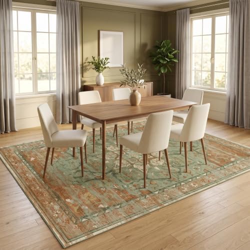 RUGIXE 8'x10' Sage Green/Rust Vintage Boho Washable Living Room Area Rug - Image 3
