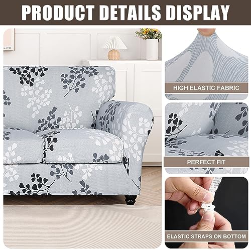 SearchI Stretch Sofa Cover Printed Couch Covers, Floral Pattern 2 Piece Armchair Slipcover with Separate Chair Cushion Cover, Washable Furniture Protector for Living Room(Armchair,Leaf Pattern) - Image 2