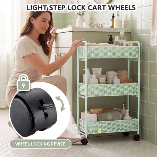 FOCHIER F Utility Slim Storage Cart,3-Tier Rolling Kitchen Office Laundry Room Cart with Wheels,Mobile Shelving Unit Organizer for Living Room,Bathroom, Baby Diaper,Art,Dining Room Narrow Places - Image 5