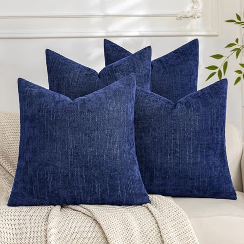 Set of 4 Soft Textured Decorative Throw Pillow Covers 16x16 Inch Cozy Farmhouse Cushion Cover Square Accent Pillow Cases for Bed Couch Sofa Living Room, Blue by Cozoomy