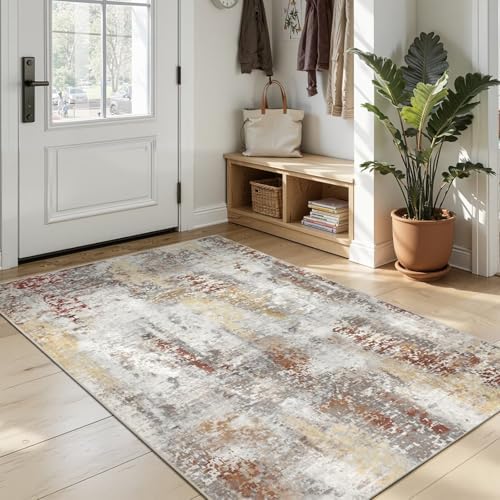 Toneed 4x6 Washable Area Rugs for Bedroom Living Room, Taupe Grey Brown - Image 3