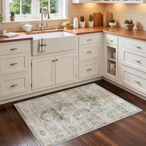 Madane Washable Area Rug 2x3 Small Entryway Rugs Non-Slip, Green - Image 2