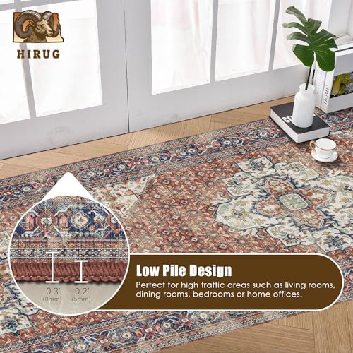 Washable Area Rug 2'6'' x 8' Vintage Traditional Persian Mat - Foldable Distressed Non-Slip Machine Washable Carpet for Living Room Bedroom Kitchen Home Decor - Terracotta and Navy - Image 5