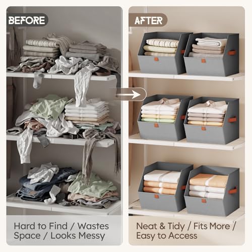 Homsorout Fabric Closet Storage Cubes - 6 Pack Square Storage Bins with Dual Handles for Clothes, Towels, Toys, Cube Storage Organizers for Bedroom, Nursery, Shelves, Closet, Small Spaces, Grey - Image 3
