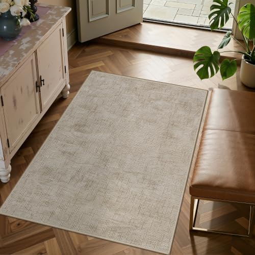 Valenrug 4x6 Area Rug, High-Low Pile Washable Rug for Living Room, Beige - Image 3