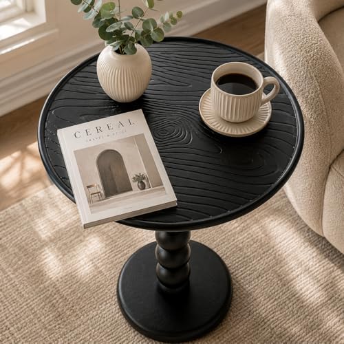 CLEENTABLE Round End Table, Farmhouse Side Table, Black, 21" H x 15" W - Image 2