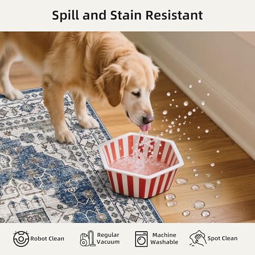 Kitchen Sink Rugs Set 0f 2: Washable Non-Slip Hardwood Floor Mat for Stove Dishwasher Fronts Soft Stain Resistant Carpet for Cooking Area & Fridge Boho Home Decor for High Traffic Area(2x3+2x4,Blue) - Image 3