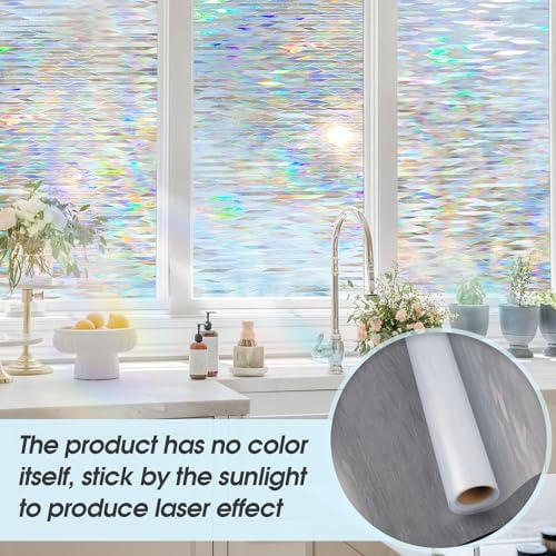 KESPEN Decorative Stained Glass Window Film, Laser Rhombic, 35.4In X 6.5Ft - Image 3