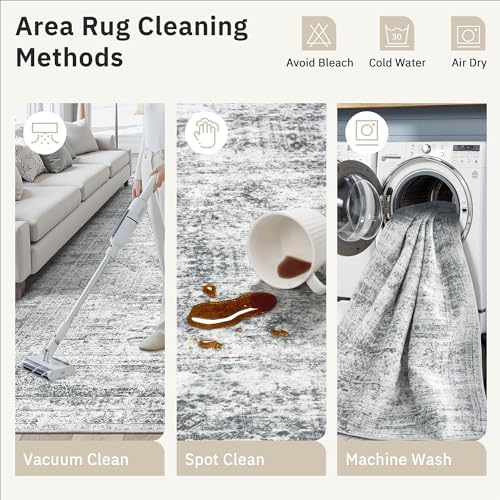 Soalmost 5x5 Grey Round Rug 6ft Circle Living Room Area Rugs Non-Slip - Image 3