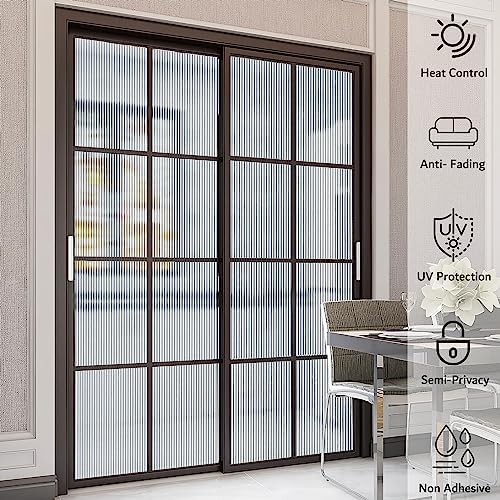 VELIMAX Reeded Glass Privacy Film, Frosted Window Vinyl, 3D Decorative Window Decals Non Adhesive for Bathroom & Living Room, 35.4x118 inches - Image 3