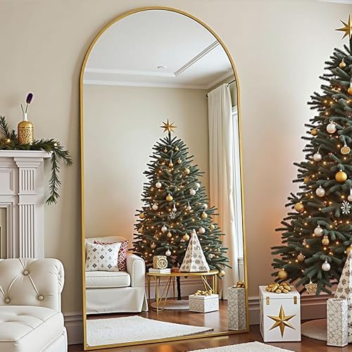 78''x38'' Oversized Full Length Mirrors, Arched Floor Mirror with Stand, Full Body Large Standing Mirror/Leaning/Hanging Wall Mounted for Living Room, Bedroom, Gold - Image 3