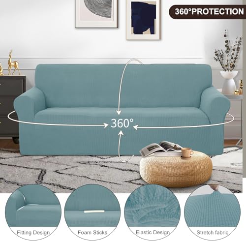 U-NICE HOME Oversized Stretch Couch Cover Slipcover, Light Blue - Image 3