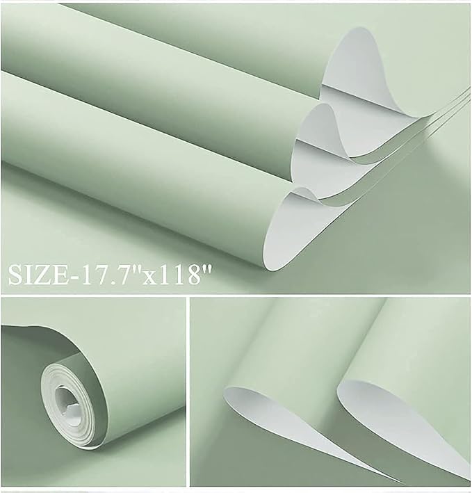 Dimoon 236''x23.6'' Green Peel and Stick Wallpaper Contact Paper Modern Self Adhesive Wall Paper Removable Renter Friendly Textured Solid Color Shelf Cabinet Vinyl Roll (236''x23.6'',Light Green) - Image 2