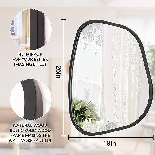 Black Asymmetrical Mirror Large 26"x18" Irregular Oval Wall Mirror Modern Wood Frame Unique Shape Wall Mounted Vanity Artistic Mirror Decorative for Living Room Bedroom Bathroom Entryway Hallway - Image 7